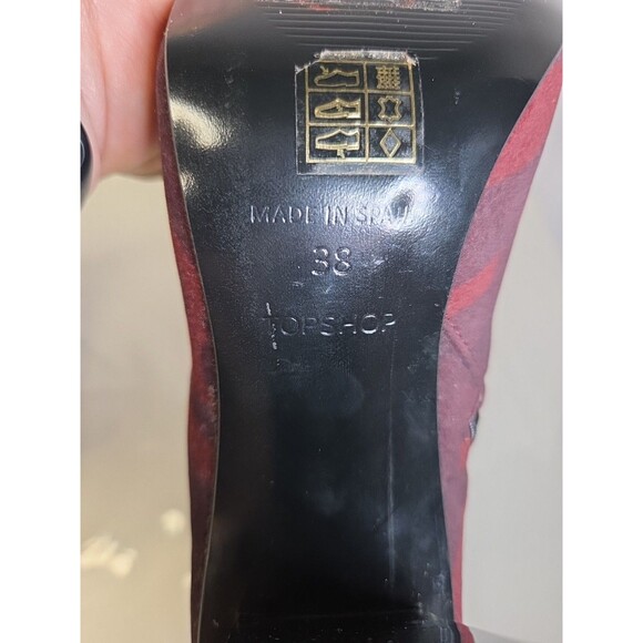 Topshop Red Suede Camouflage Zip Up Heeled High Ankle Boot ***R Sz 38 L Sz 41*** - Picture 8 of 9